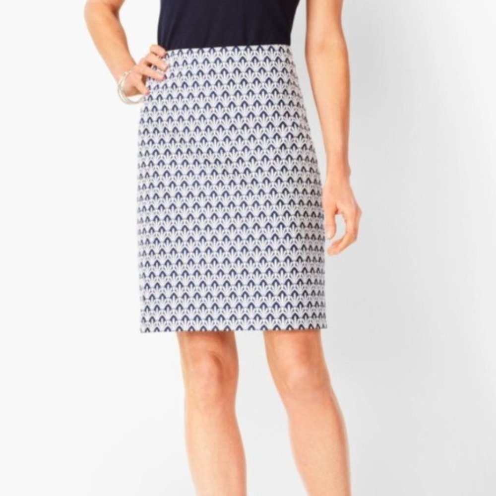 New Talbots 20W Plus Woman Classic Cotton A-Line Skirt Fan Print